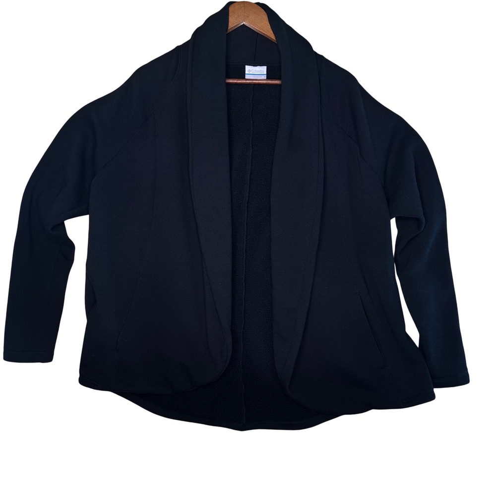 Columbia Womens XL Black Fleece Lined Open Front Shawl Collar Cardigan Jacket